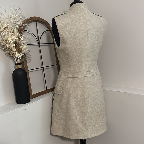 BCBGMAXAZRIA Justin Dune Neutral Linen Vest Wrap Dress - Picture 3 of 11